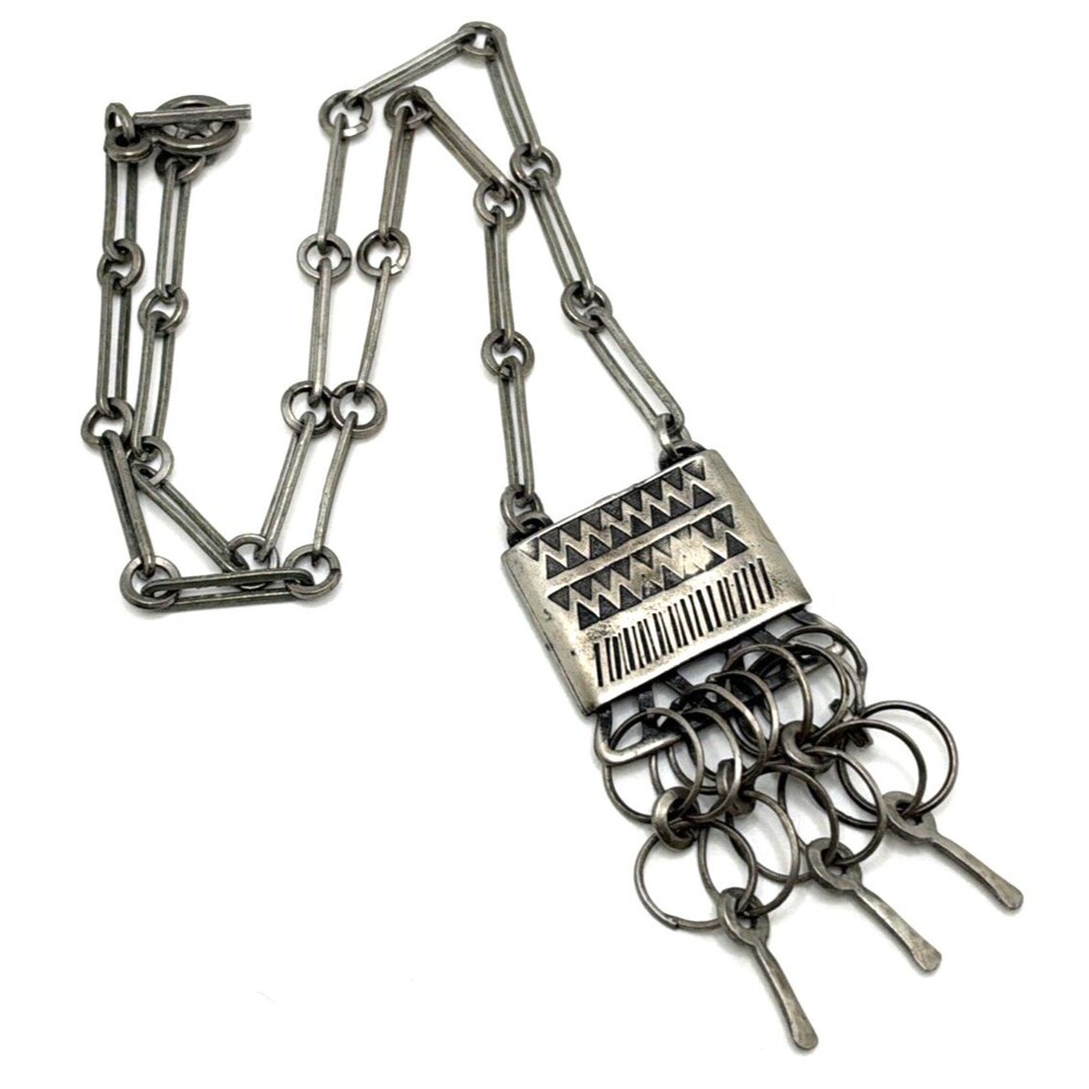Lysgards Design Denmark Pewter Modernist Necklace Fringe Dangle Accents 24"
